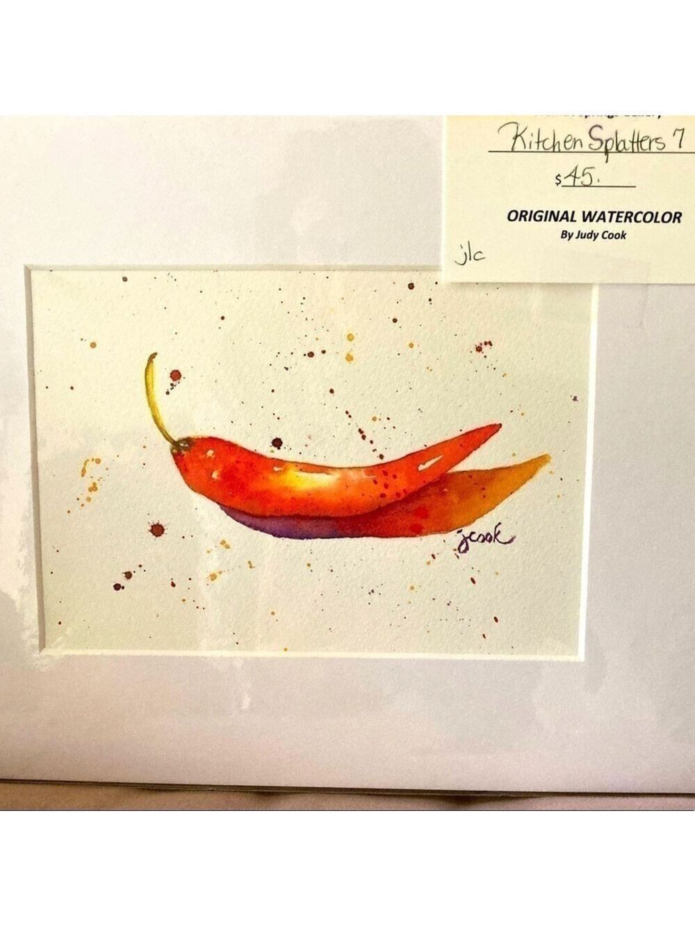 Original Watercolor painting Kitchen Splatters series Pepper 8x10 matted